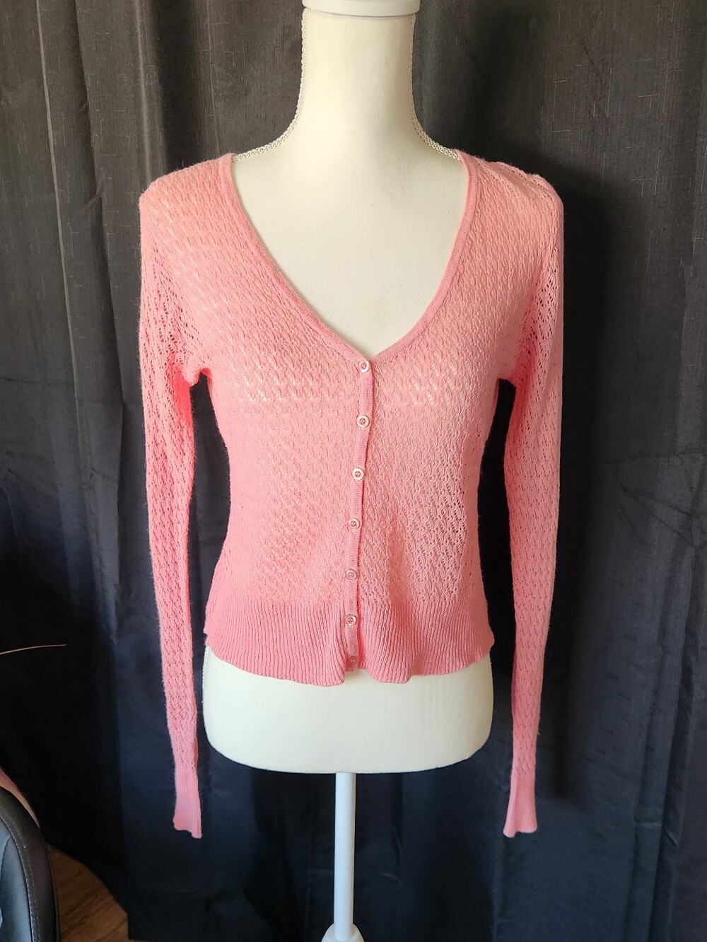 Boho Women's Pink V-Neck Lightweight Cardigan Sweater